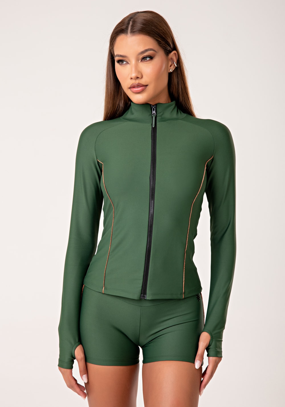 Casaco feminino verde com detalhe em lurex lush
