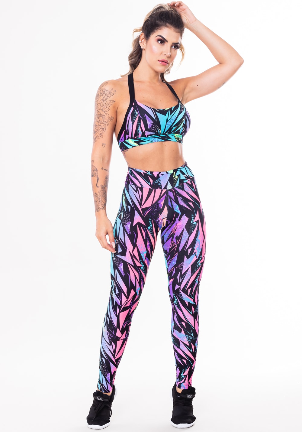Conjunto fitness match poliamida estampada urban (top+calça) dlk