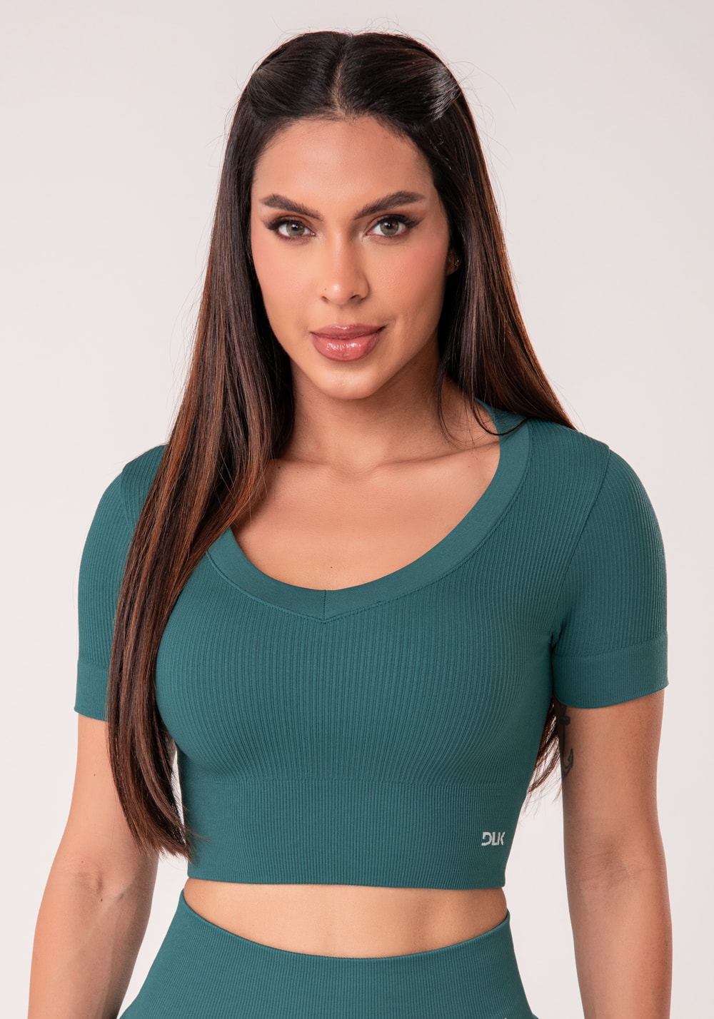 Cropped feminino verde escuro canelado seamless+