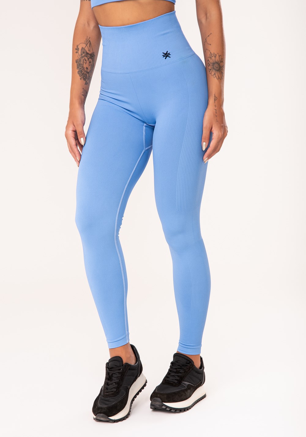 Legging fitness feminina azul petróleo com recorte canelado seamless