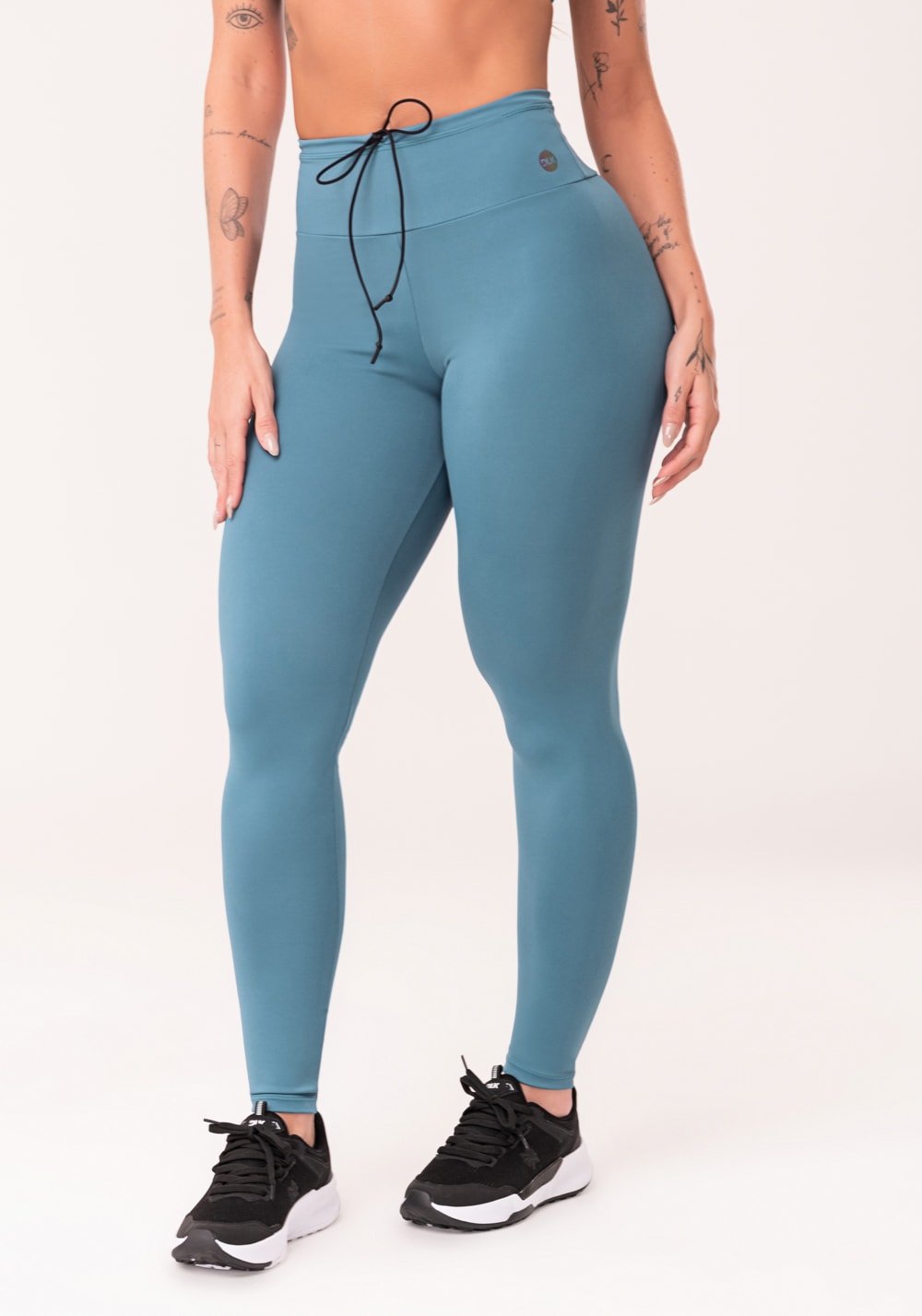 Legging fitness feminina azul com cadarço oasis