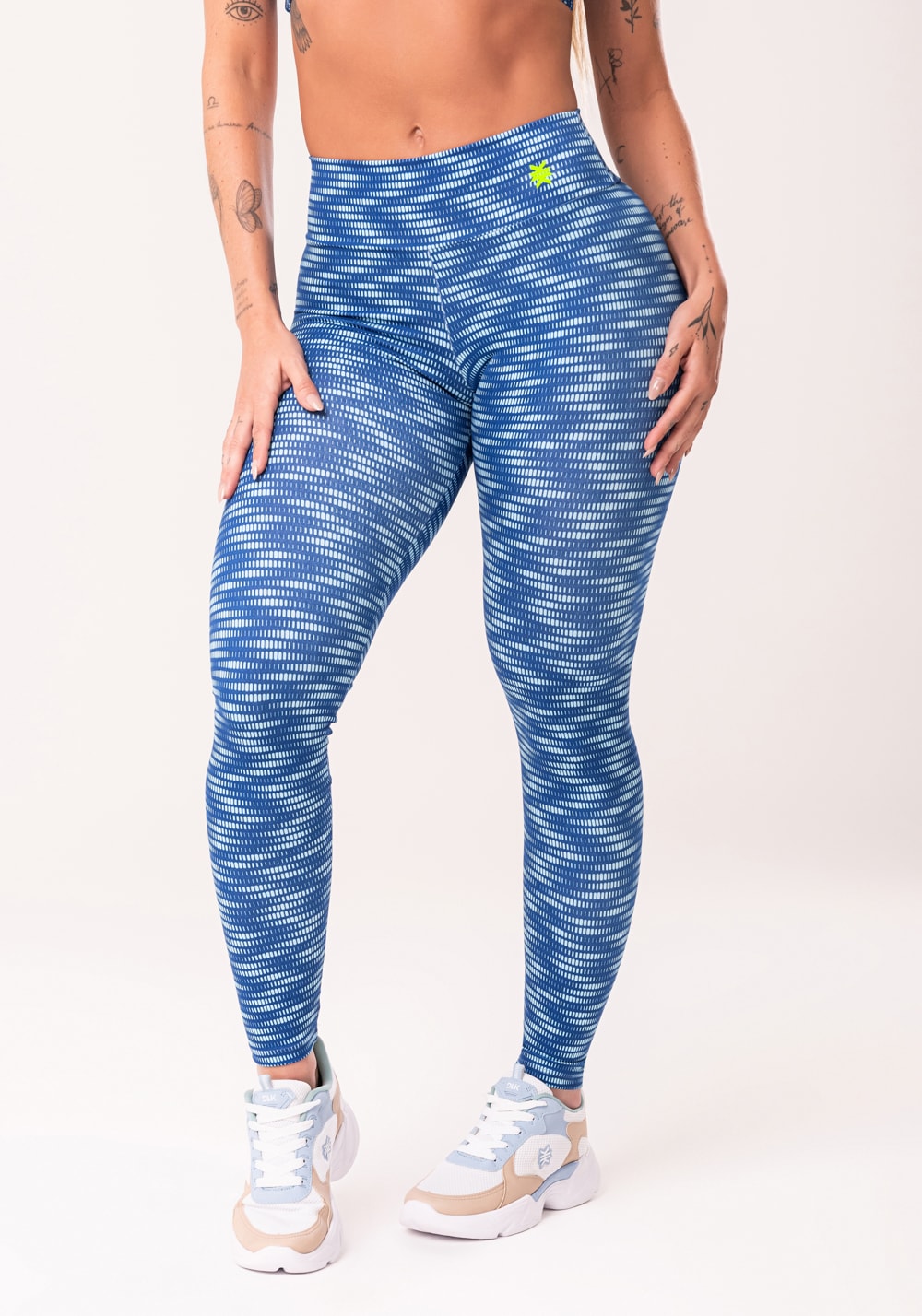 Legging fitness feminina azul estampada zig zag waves euphoria