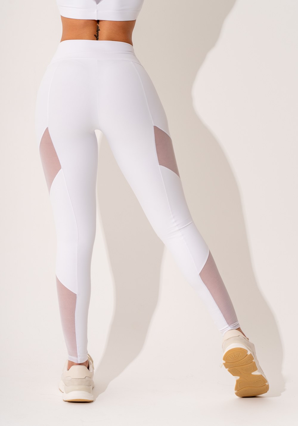Calça Legging Fitness Preto Detalhe Tule Transparente REF: LX119 - Racy  Modas