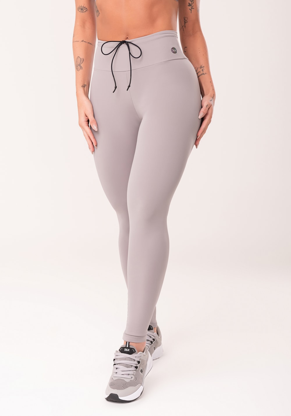 Legging fitness feminina cinza com cadarço oasis