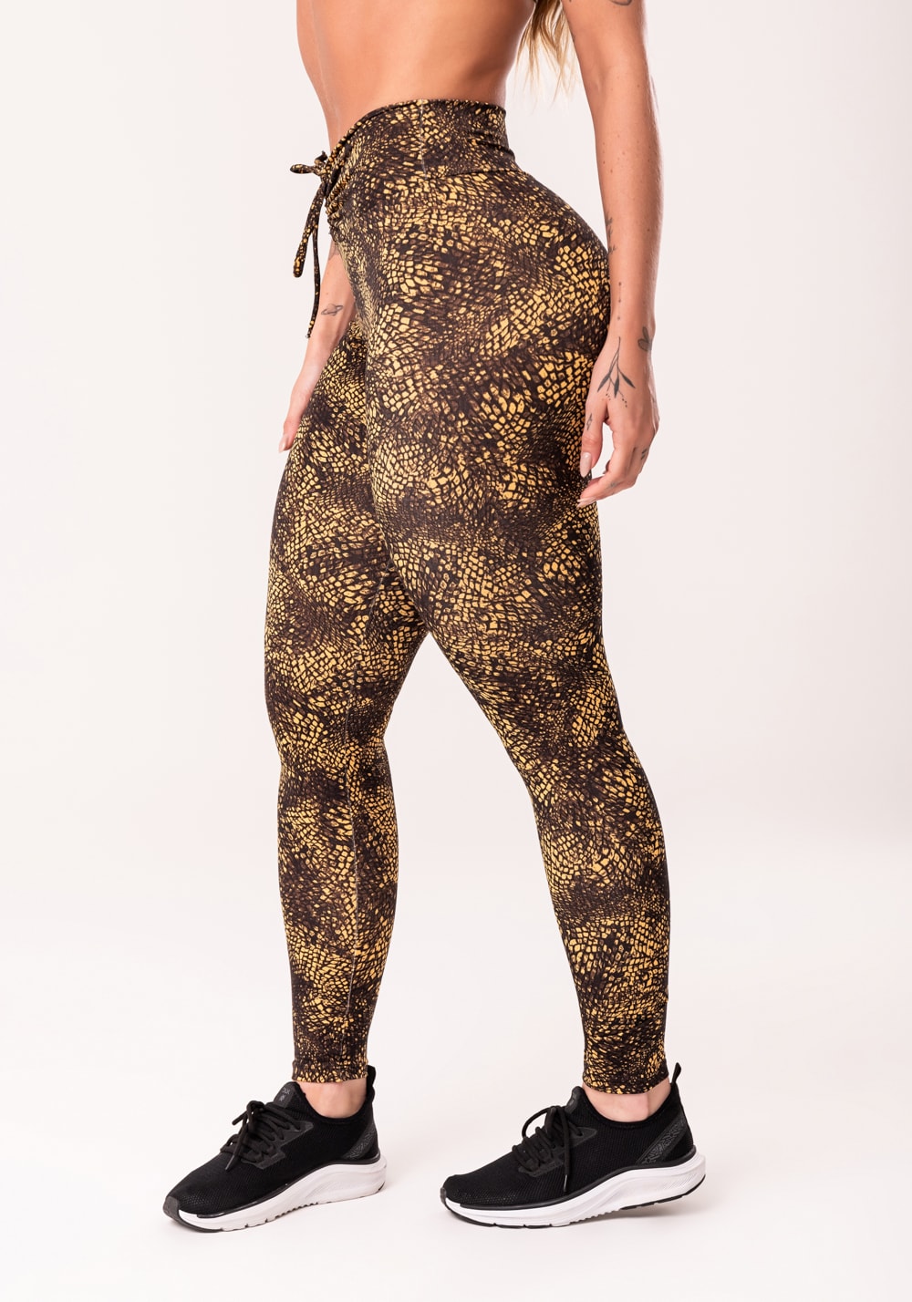 Legging fitness feminina com franzido estampada crocodile skin euphori