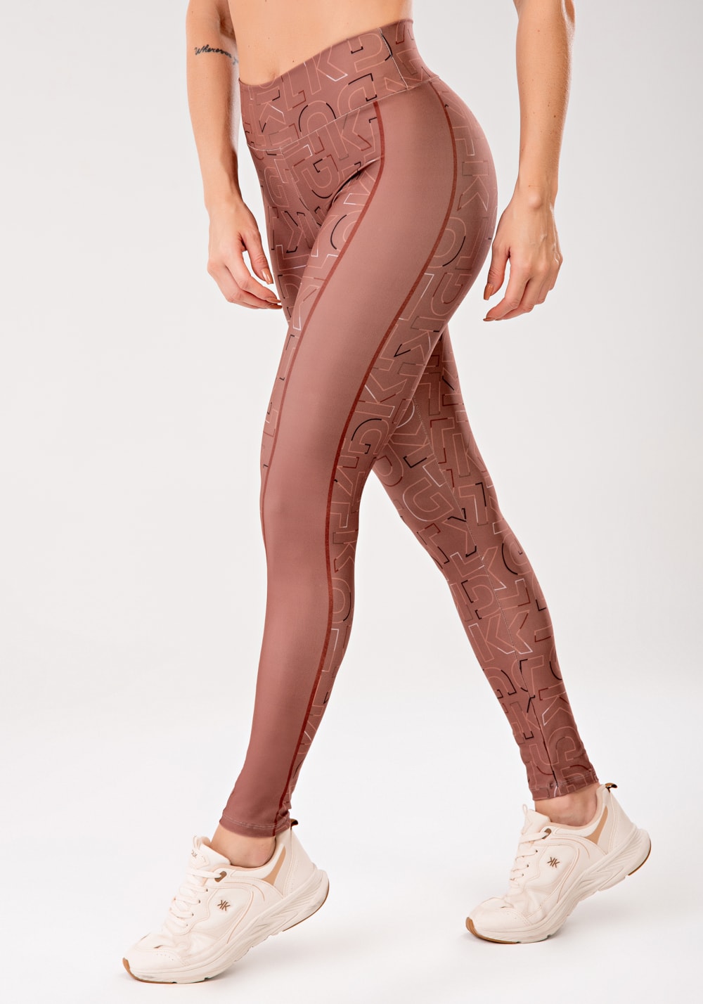 Legging fitness feminina estampada logomania marrom printed mousse