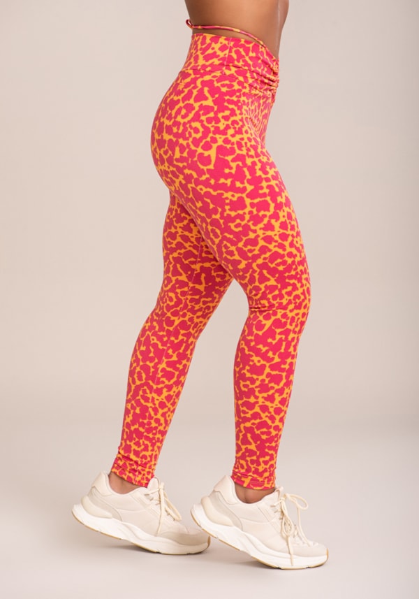 Legging fitness feminina euphoria com franzido e amarração estampa spot orange