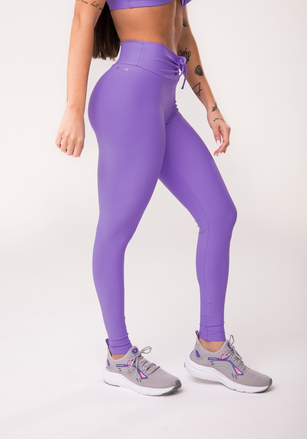 Legging fitness feminina lavanda com franzido e amarração aura