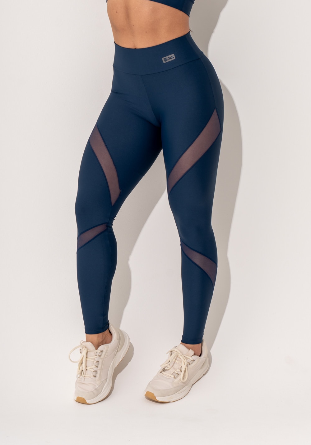 Legging fitness feminina marinho com recortes em tule intense