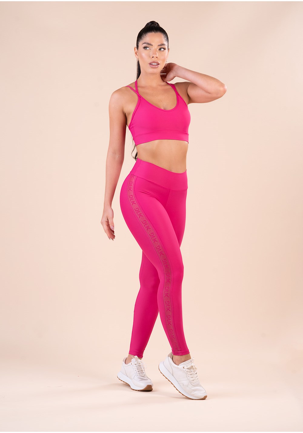 Legging fitness feminina pink elástico lateral action