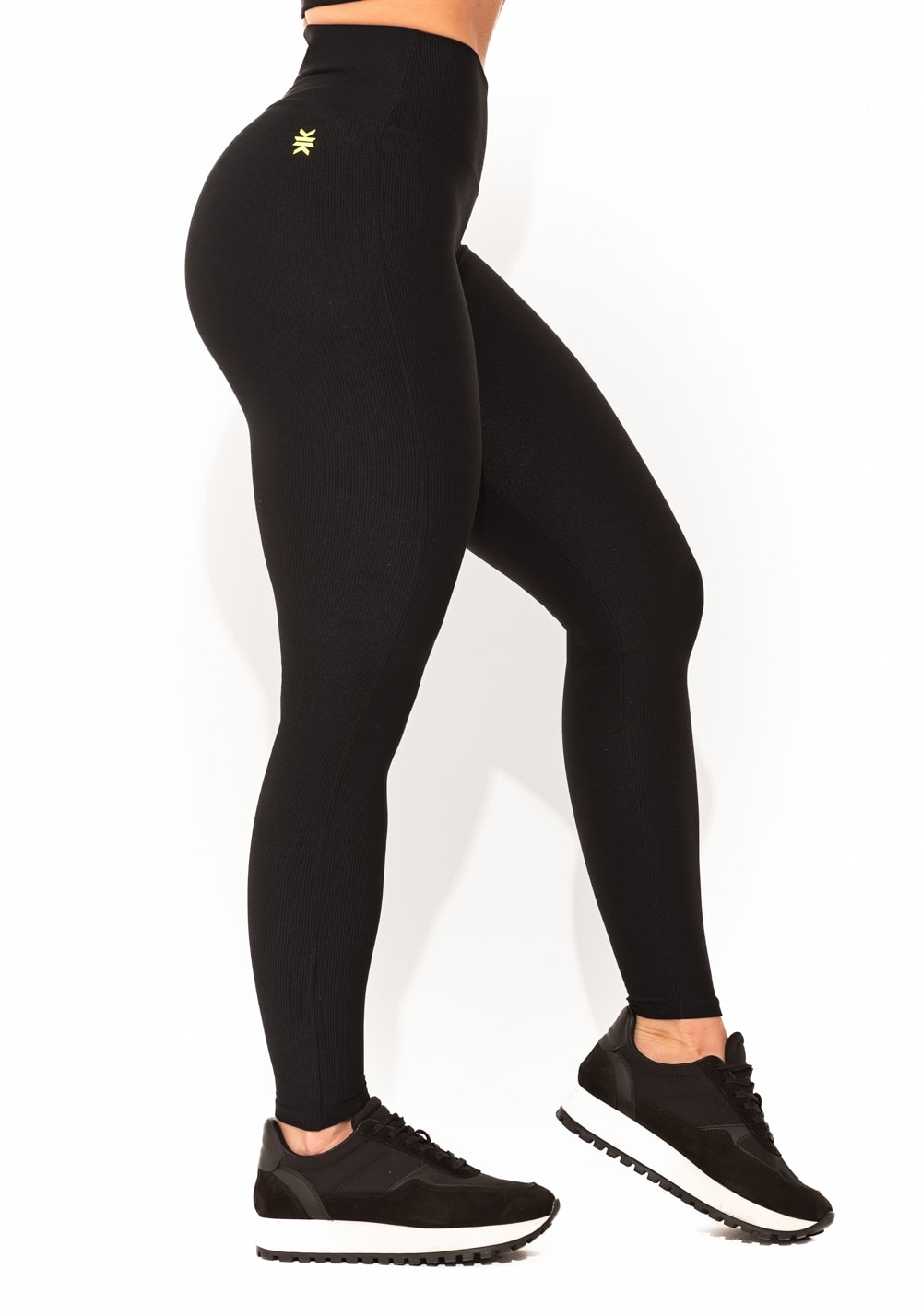 Legging fitness feminina preta canelada elegance