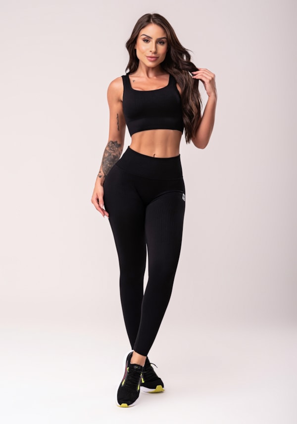 Legging fitness feminina verde com cós alto e detalhe em v seamless