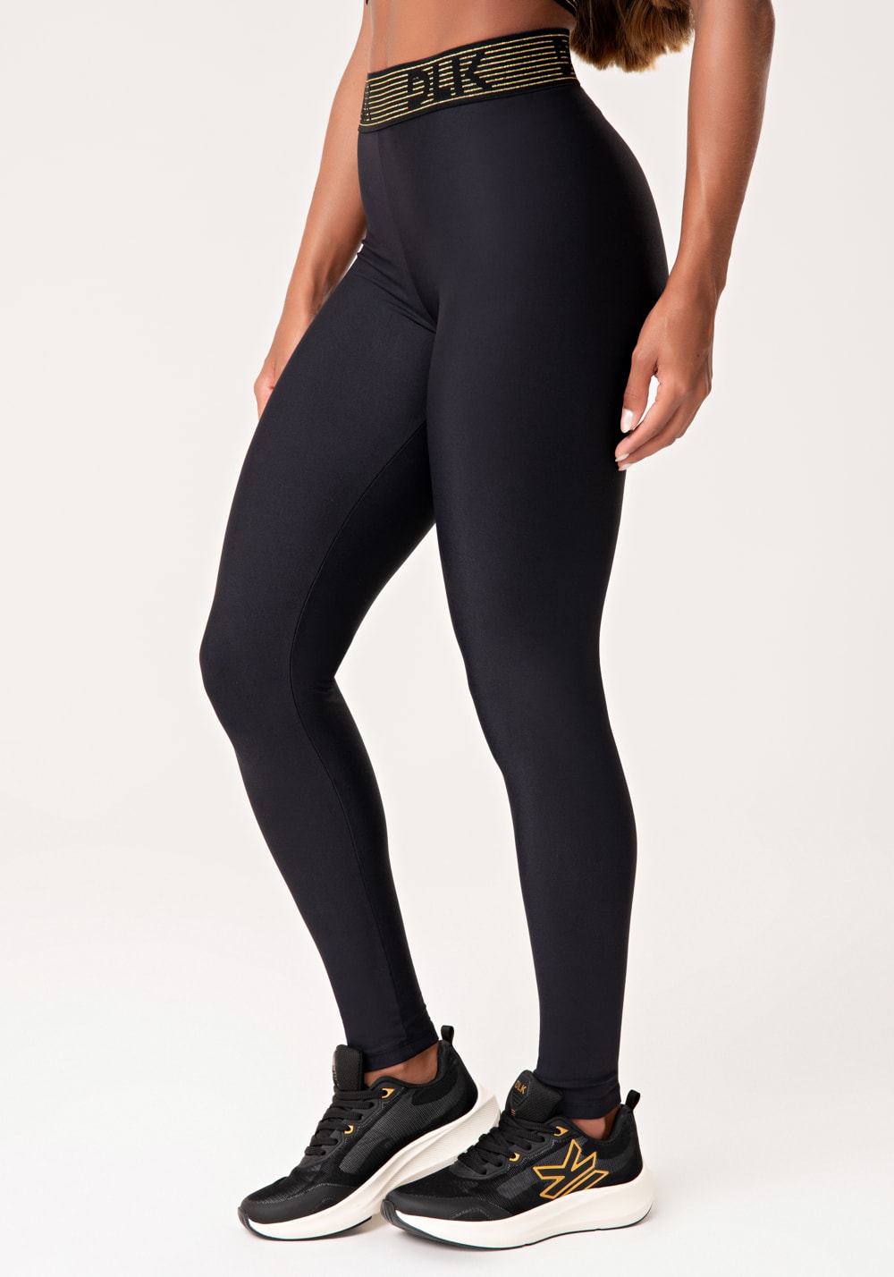 Legging fitness feminina preto com elástico dlk lurex lush