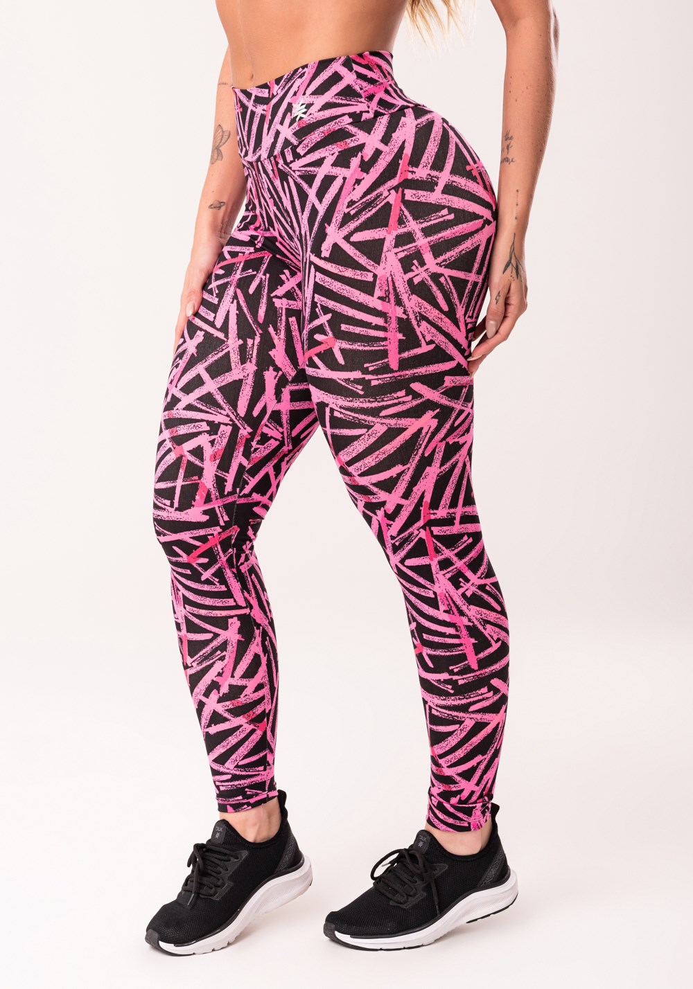 Legging fitness feminina rosa estampada sticks euphoria