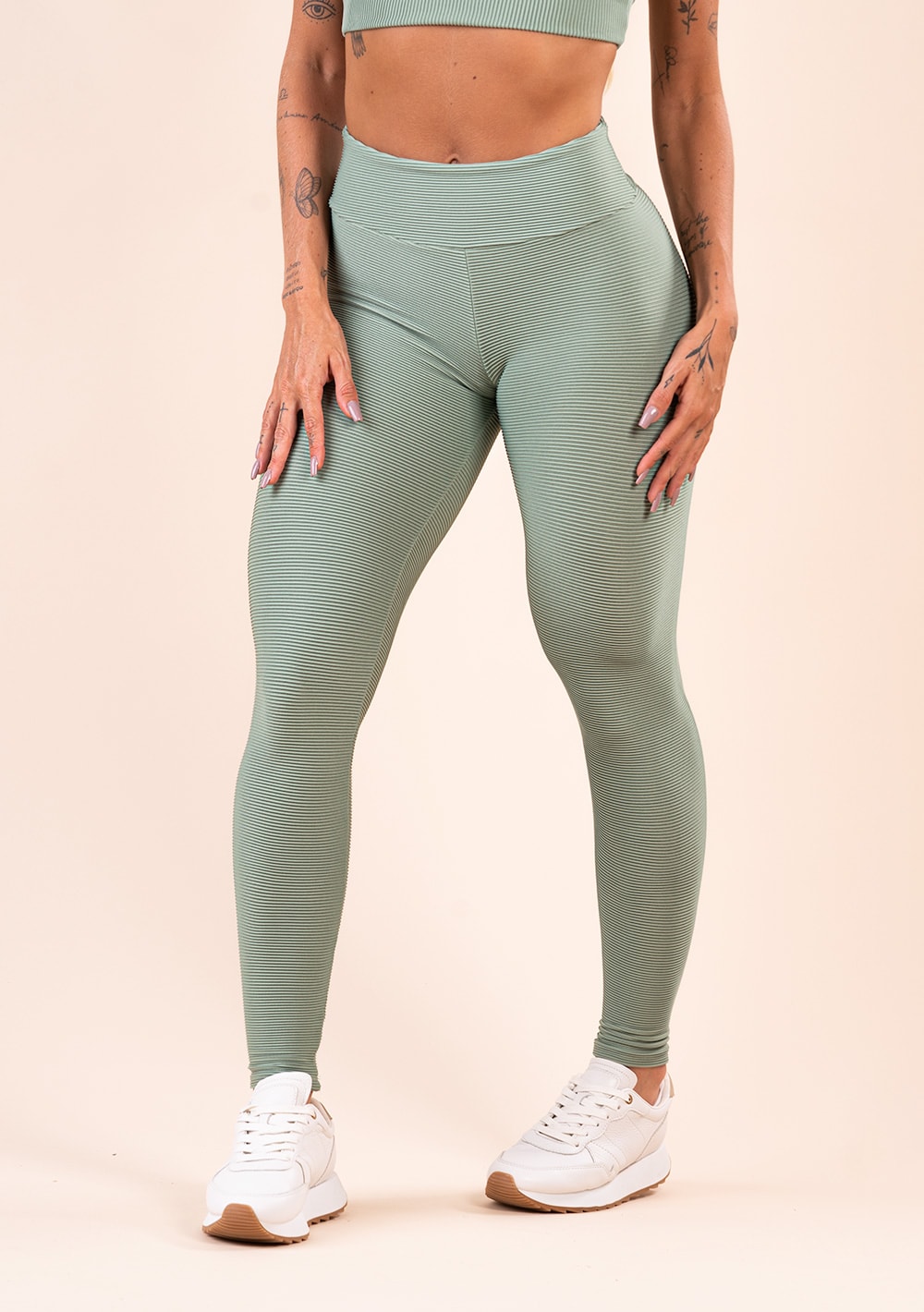 Legging fitness feminina verde canelada action dlk