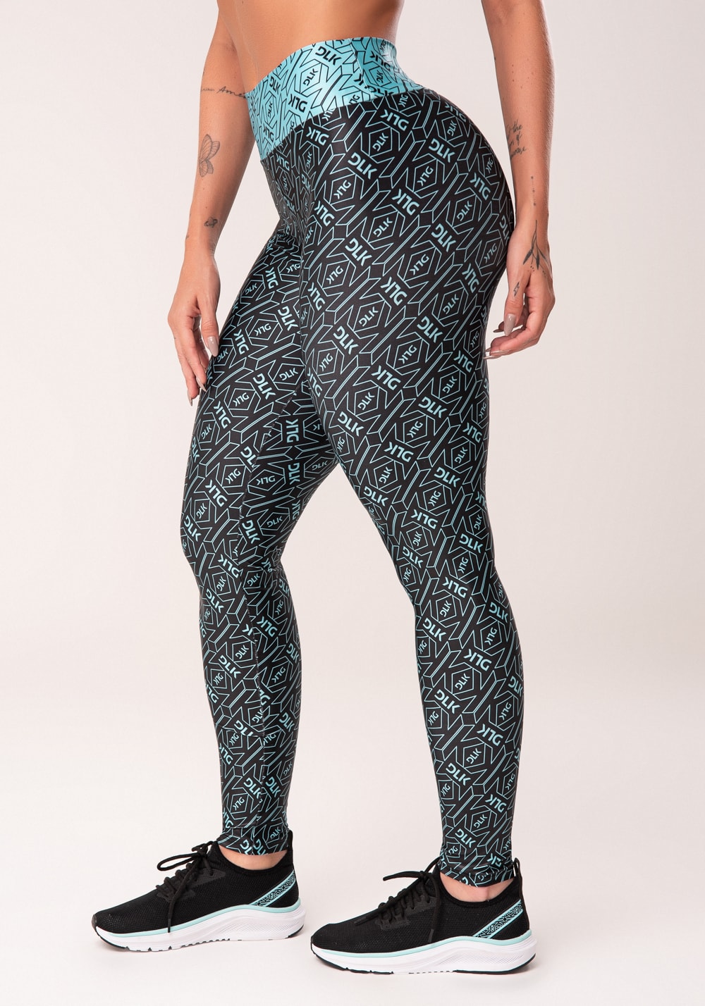 Legging fitness feminina verde e preto logomania flow