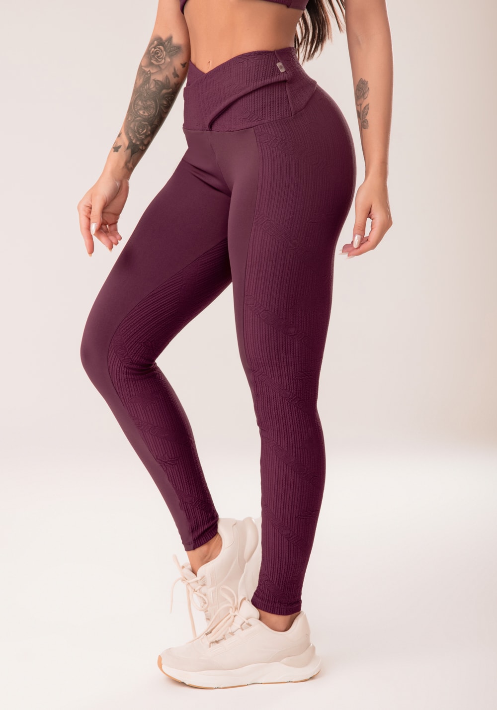 Legging fitness feminina vinho cós transpassado harmony