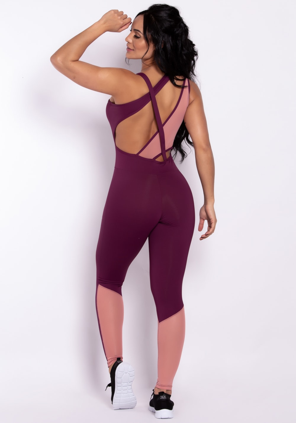 Calça legging poliamida com recortes vinho básica