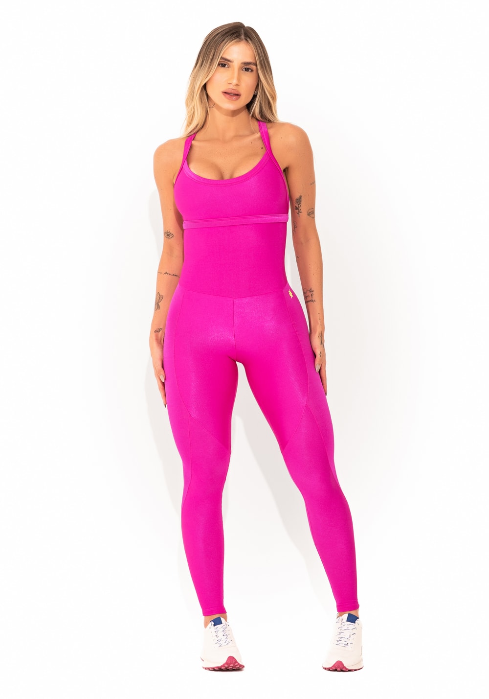 Macacão fitness feminino rosa canelado com recortes elegance