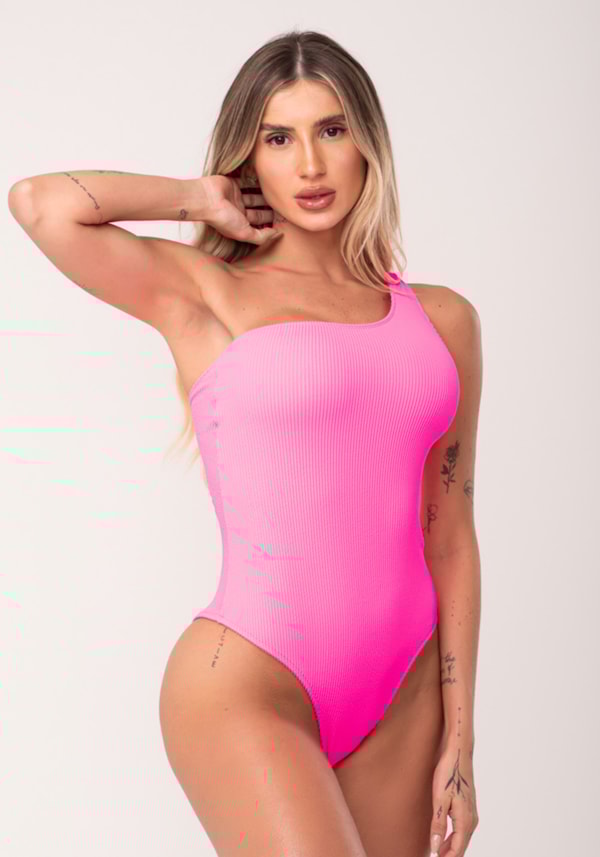 Maiô um ombro só texturizado rosa