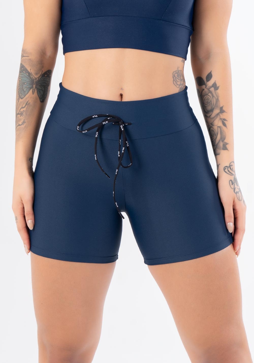 Short fitness azul marinho com cadarço básico dlk