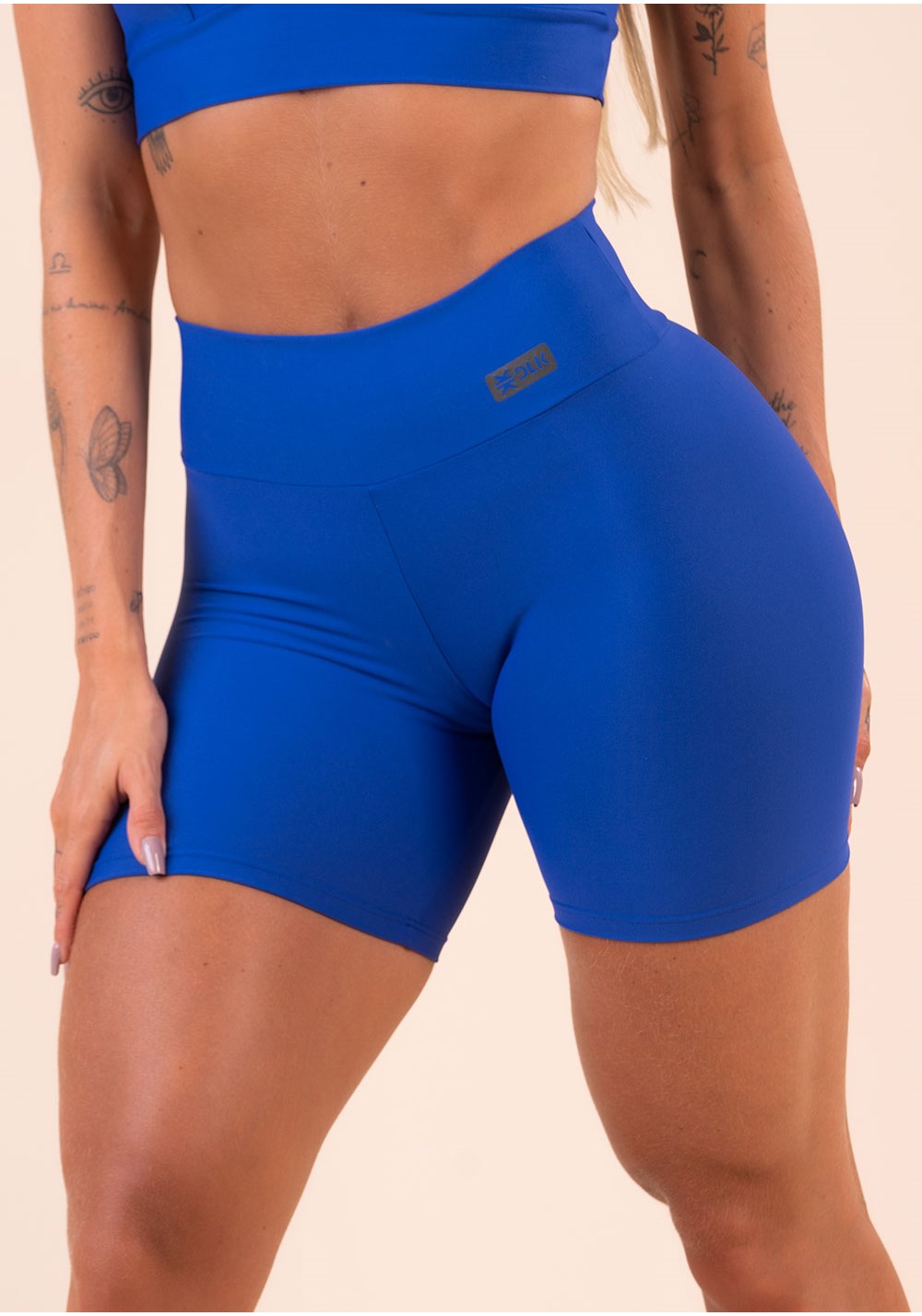 Short Brasil Fitness Pro Azul Atlântico – Short Feminino Cintura Alta Cós  Transpassado – Azul Brasil