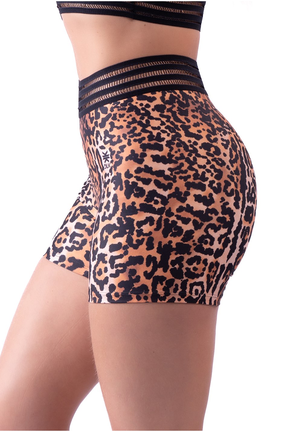 Short fitness feminino com elástico new printed estampado folhagem onça