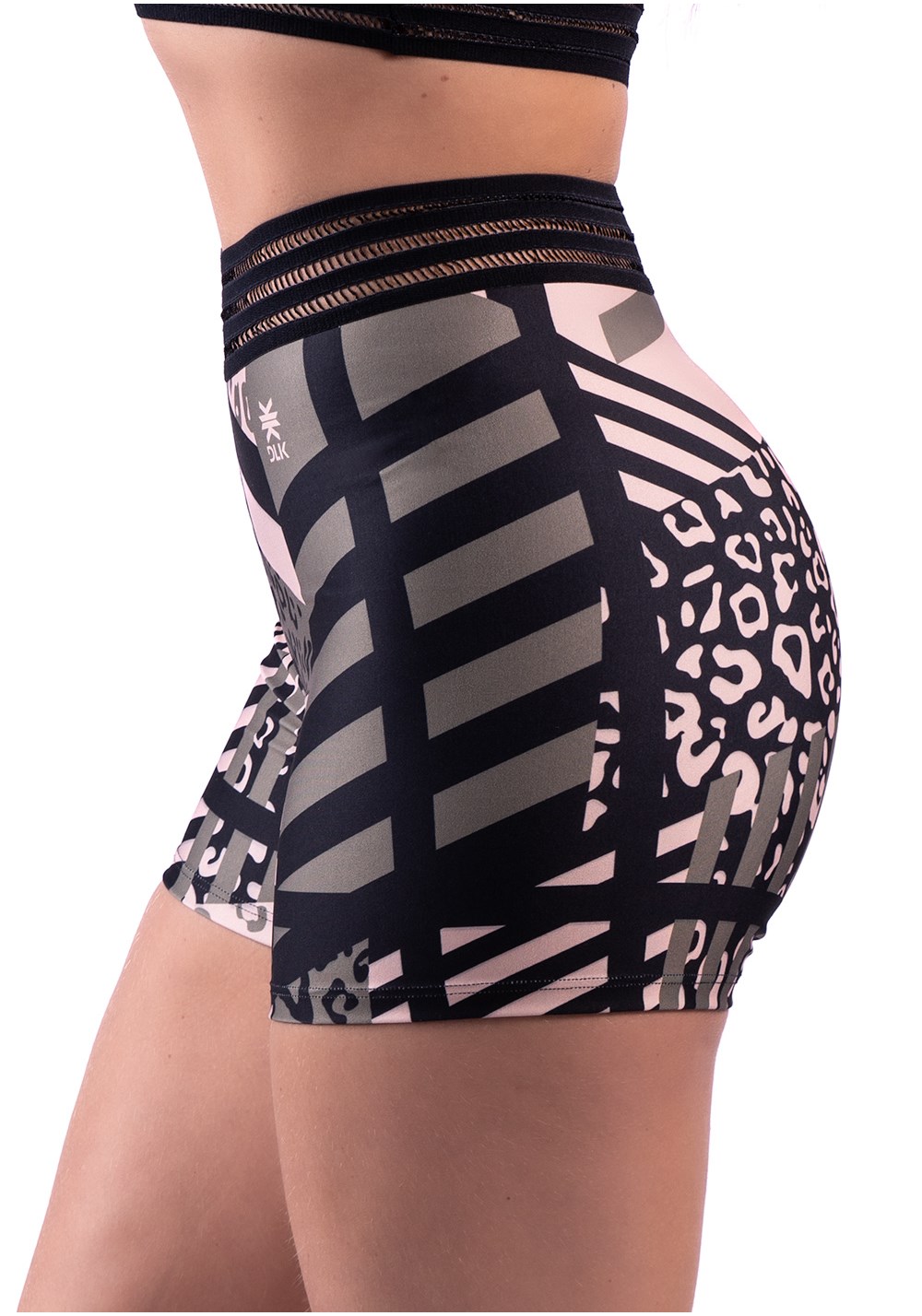 Short fitness feminino com elástico new printed estampado folhagem onça