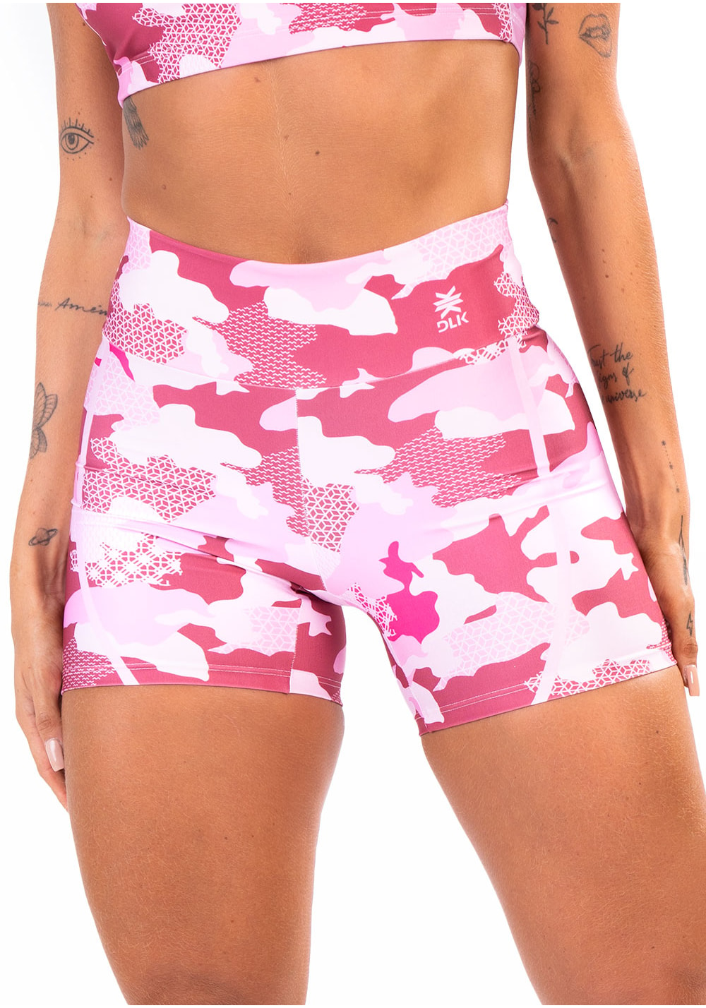 Short fitness feminino estampado dlk frases curves roxo e rosa printed