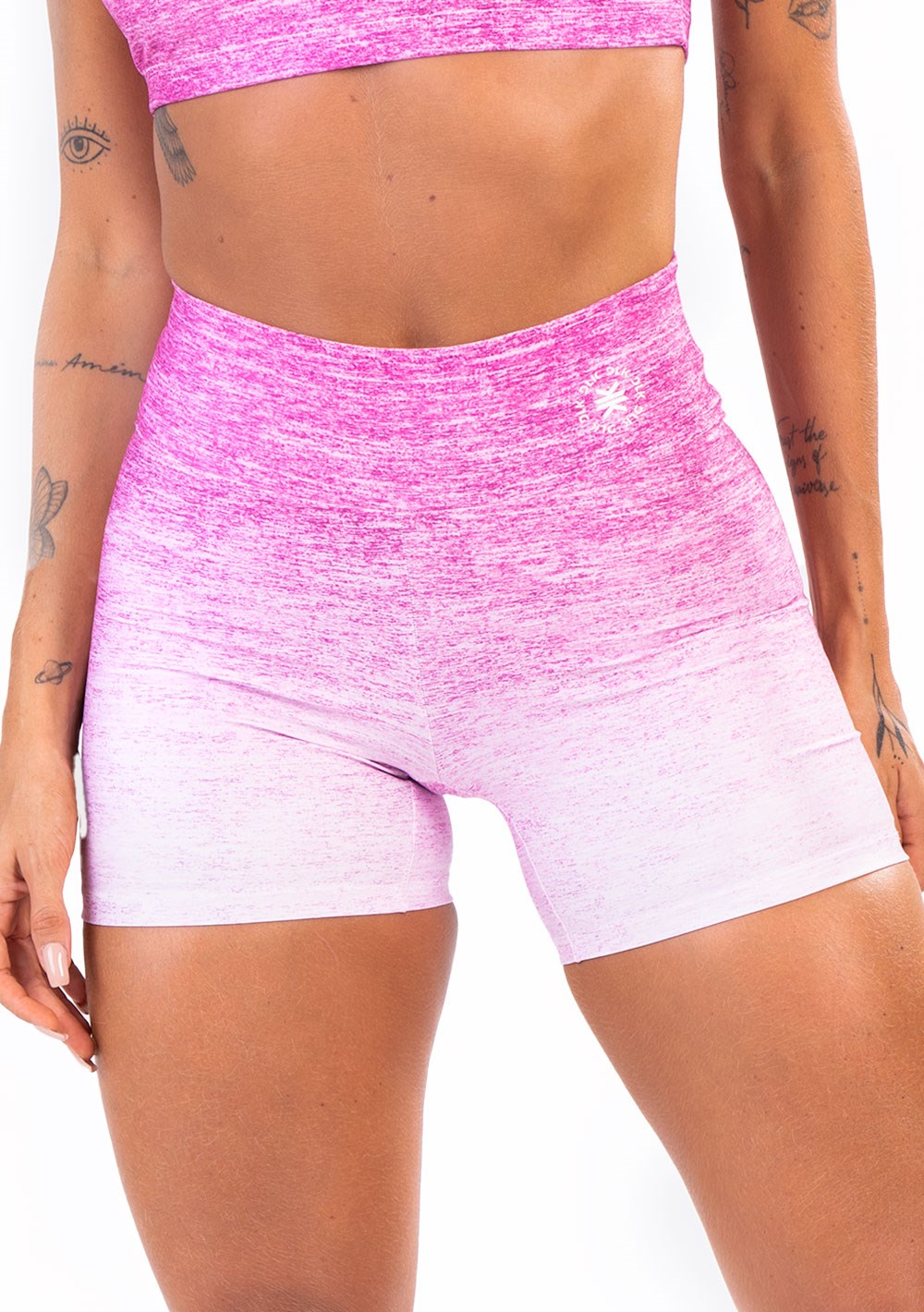 Short  fitness feminino new printed estampado melange rosa