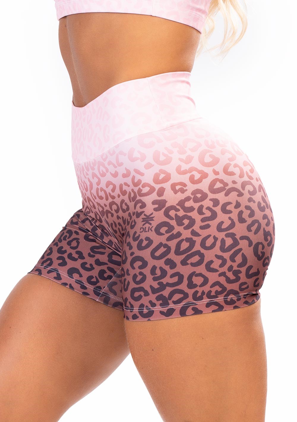 Short fitness feminino new printed estampado onça marrom