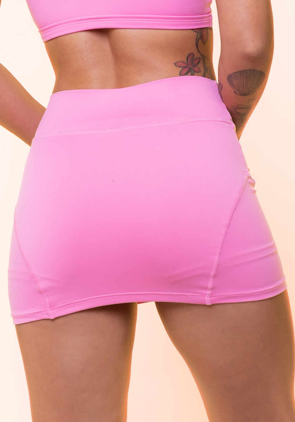 short saia rosa fitness