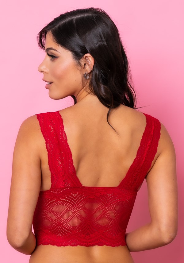 Sutiã cropped modelo triângulo com bojo intimate rendado vermelho