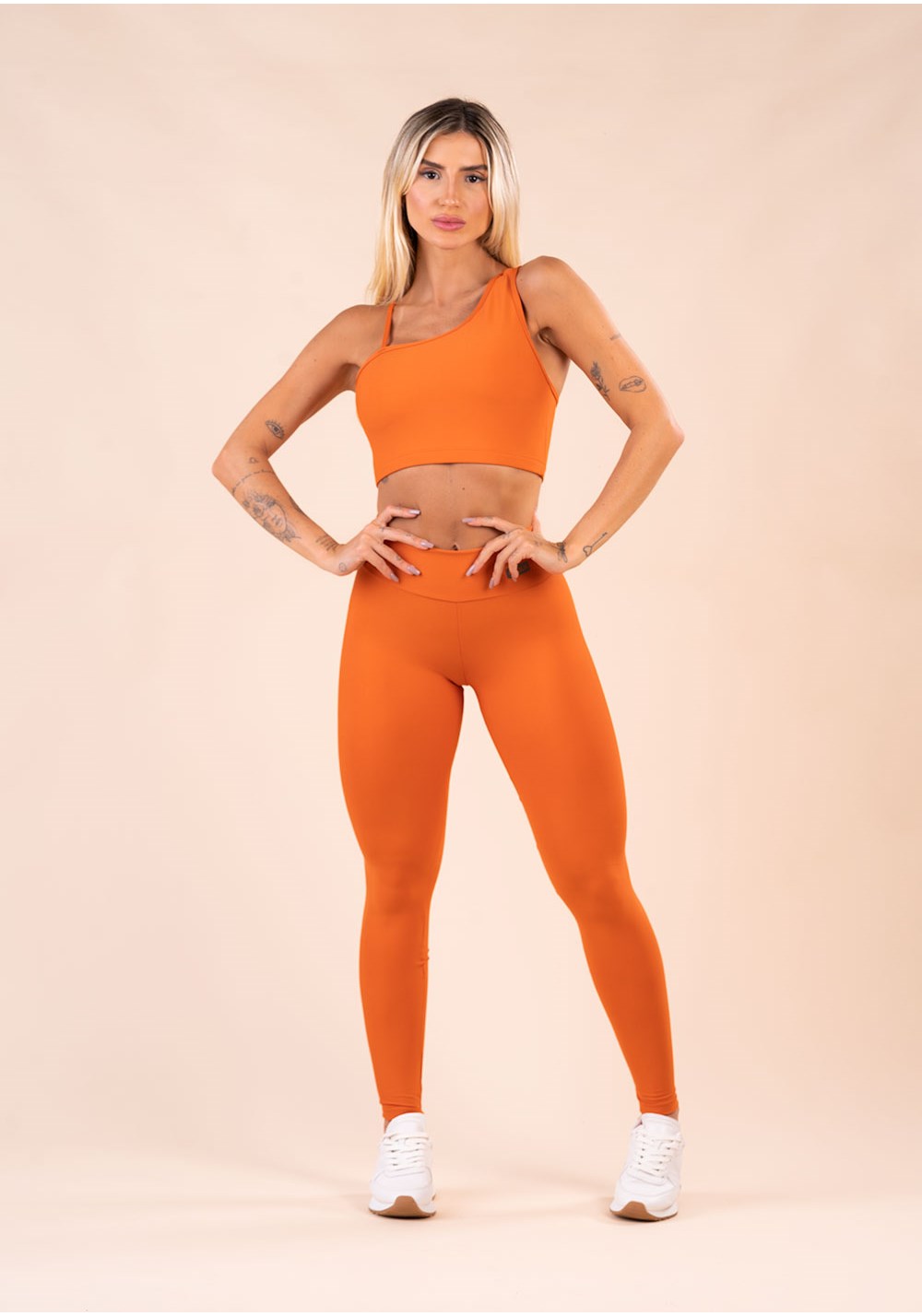 Top fitness feminino assimétrico laranja action