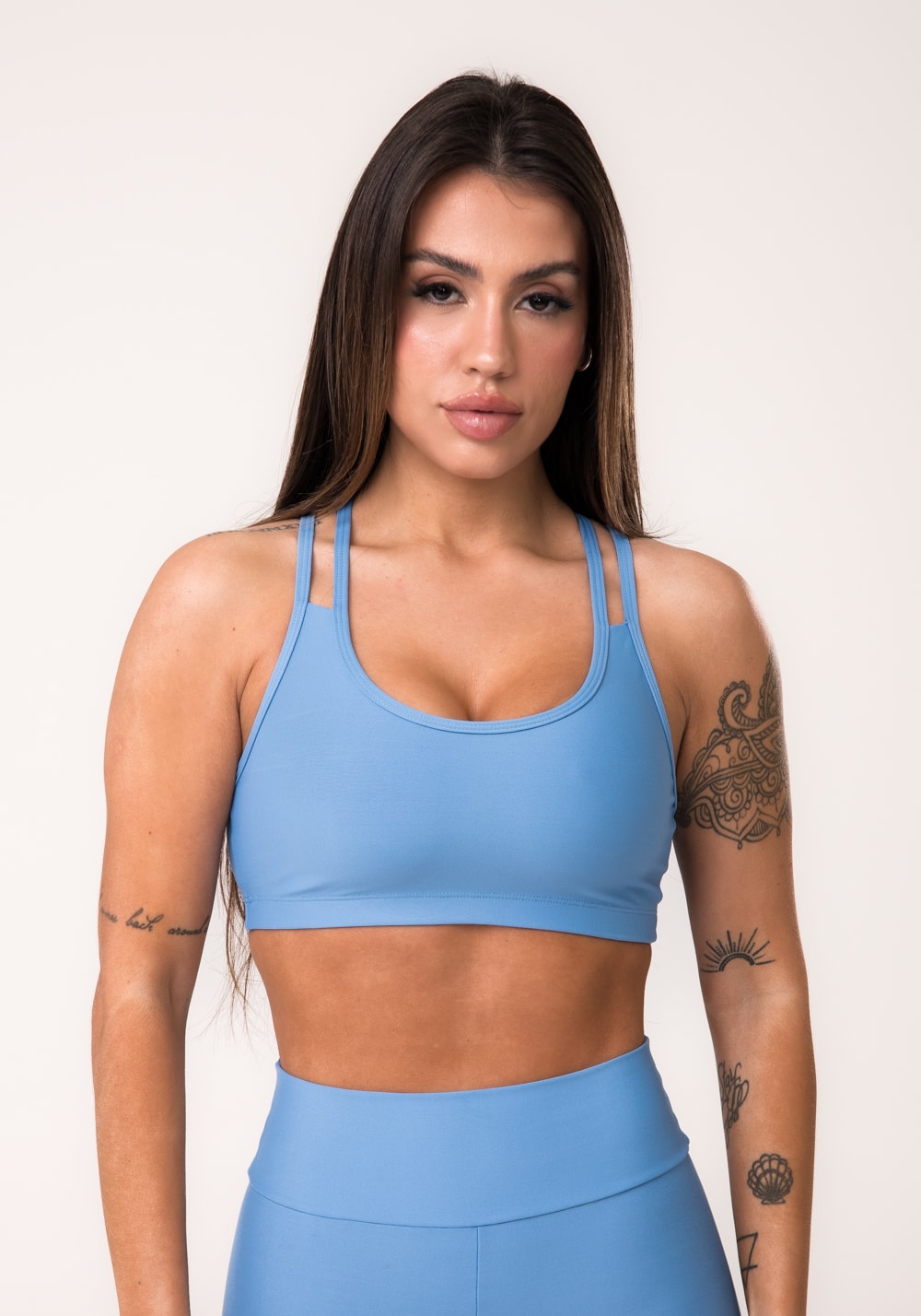 Top fitness feminino azul com alça dupla aura