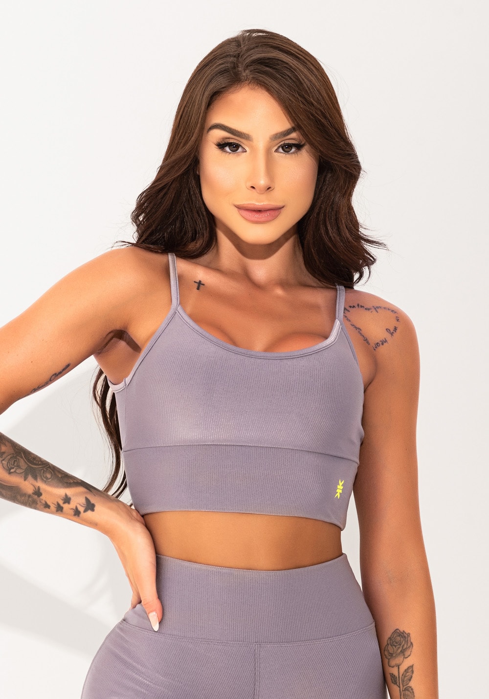 Top fitness feminino cinza com bojo canelado elegance dlk