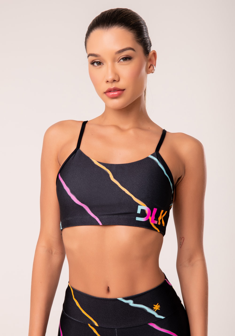 Top fitness feminino com bojo estampado neon energetic printed