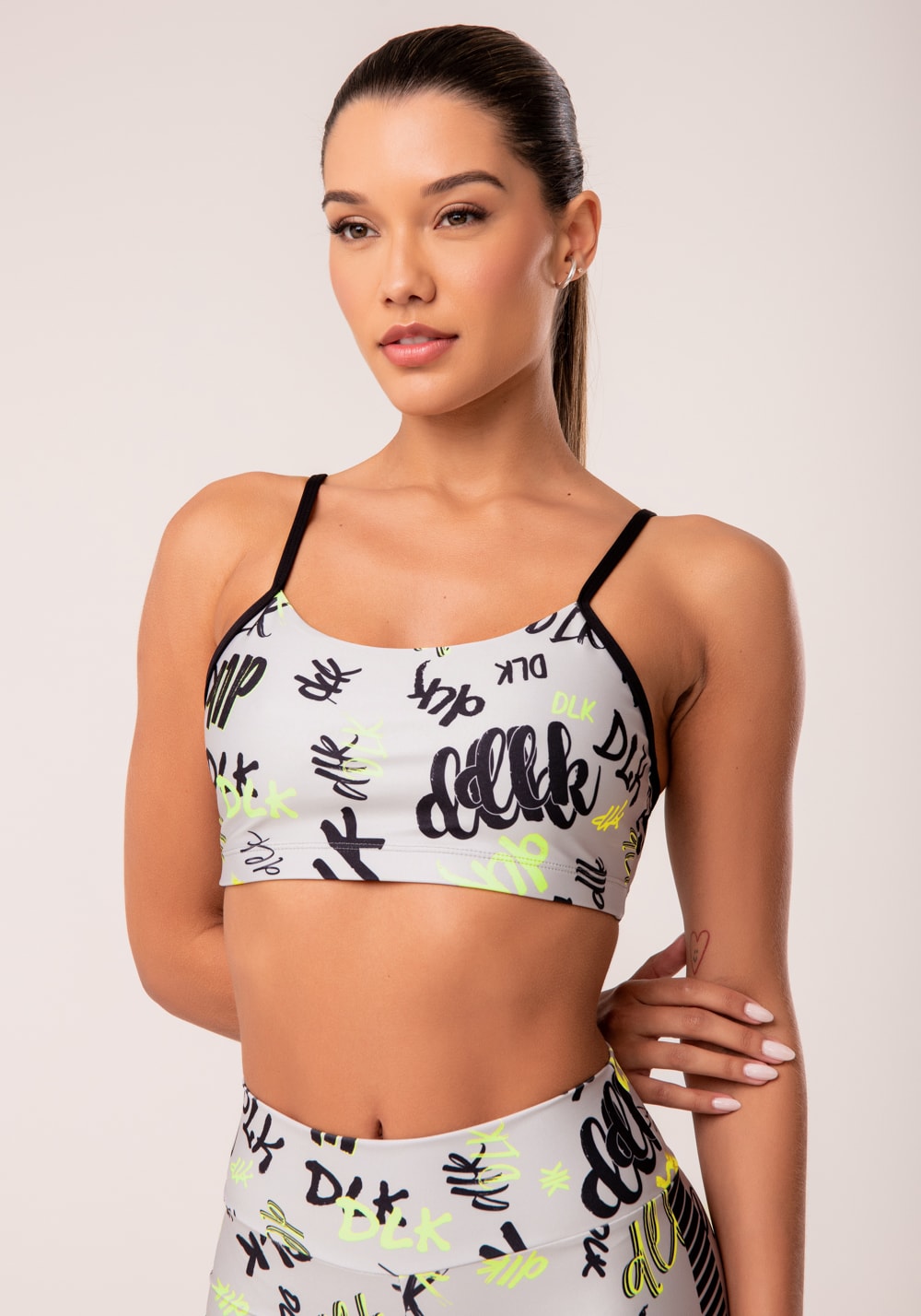 Top fitness feminino com bojo estampado neon infusion printed
