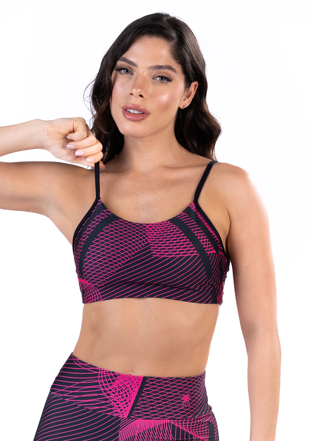 Top fitness feminino com bojo new printed estampado gradil pink