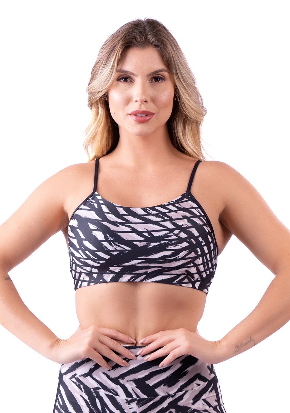 Top fitness feminino com bojo new printed estampado tigre nude e preto