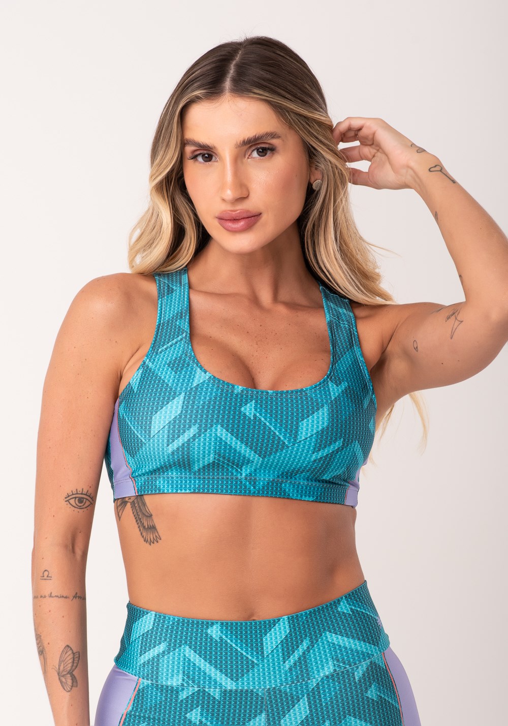 Top fitness feminino estampado brave azul printed