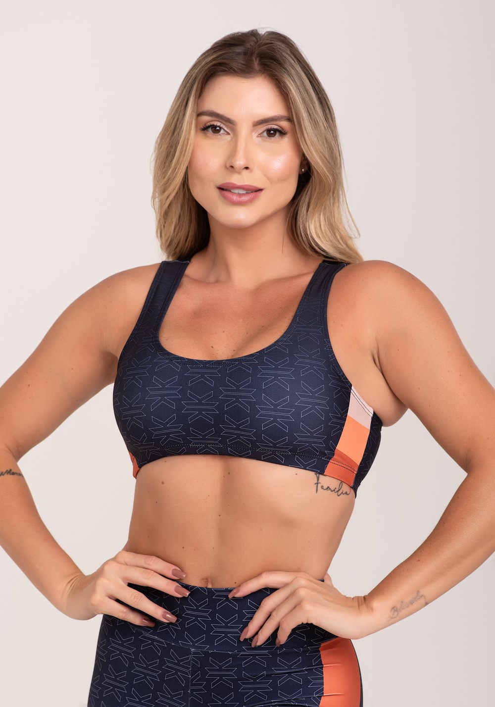 Top fitness feminino estampado motivation azul printed
