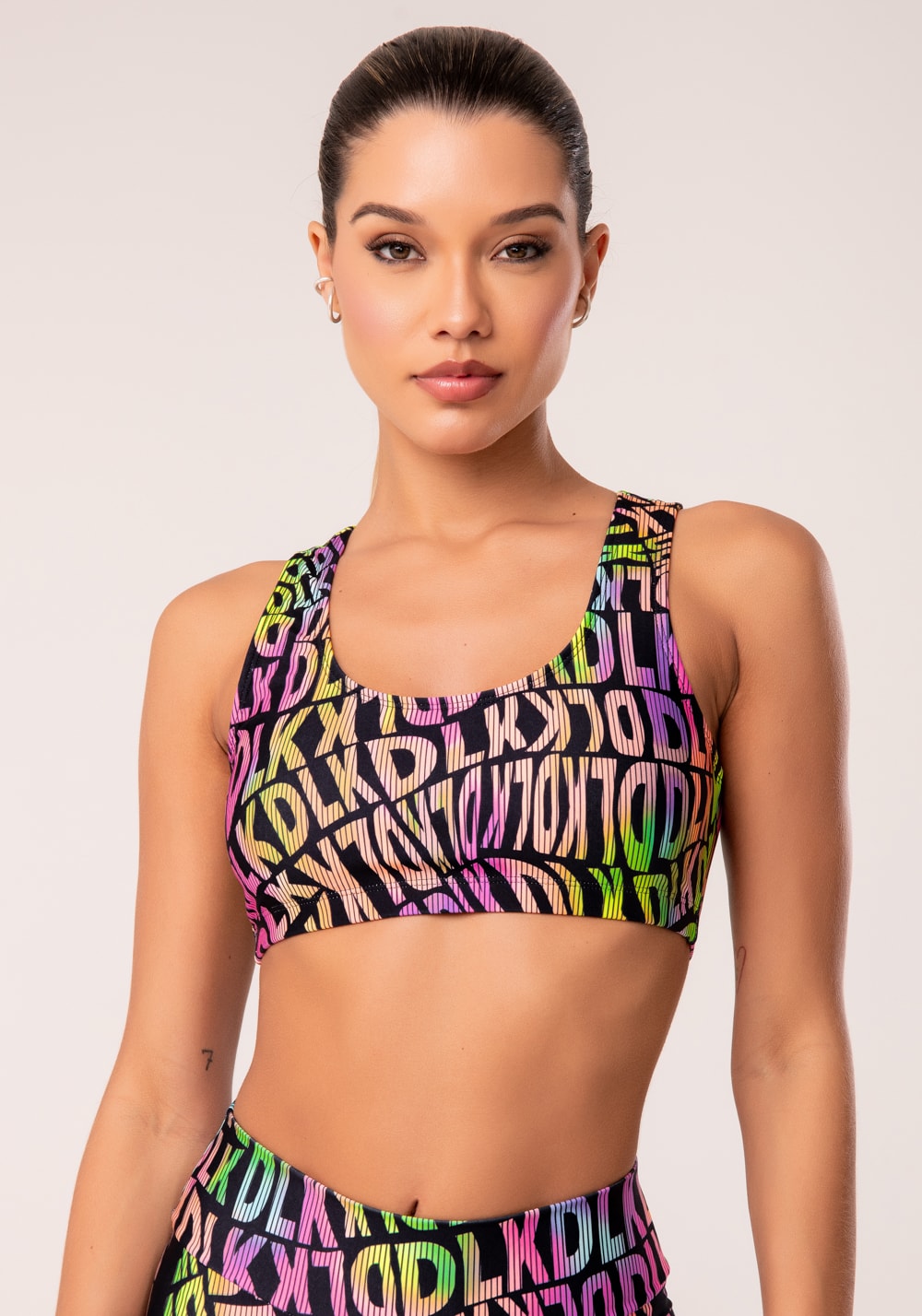 Top fitness feminino estampado neon utopia printed