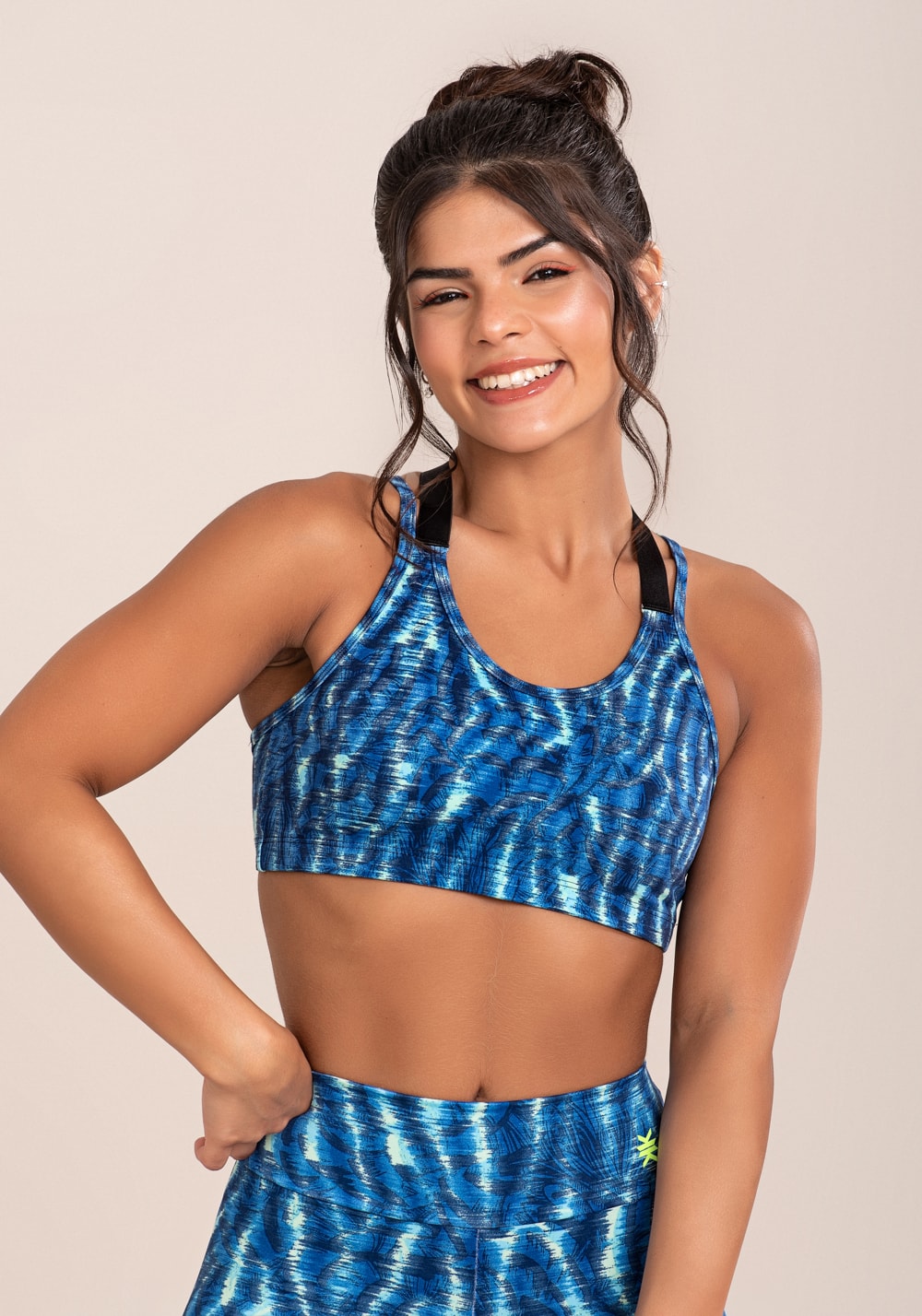 Top fitness feminino euphoria com alça dupla estampa animal blurred dl