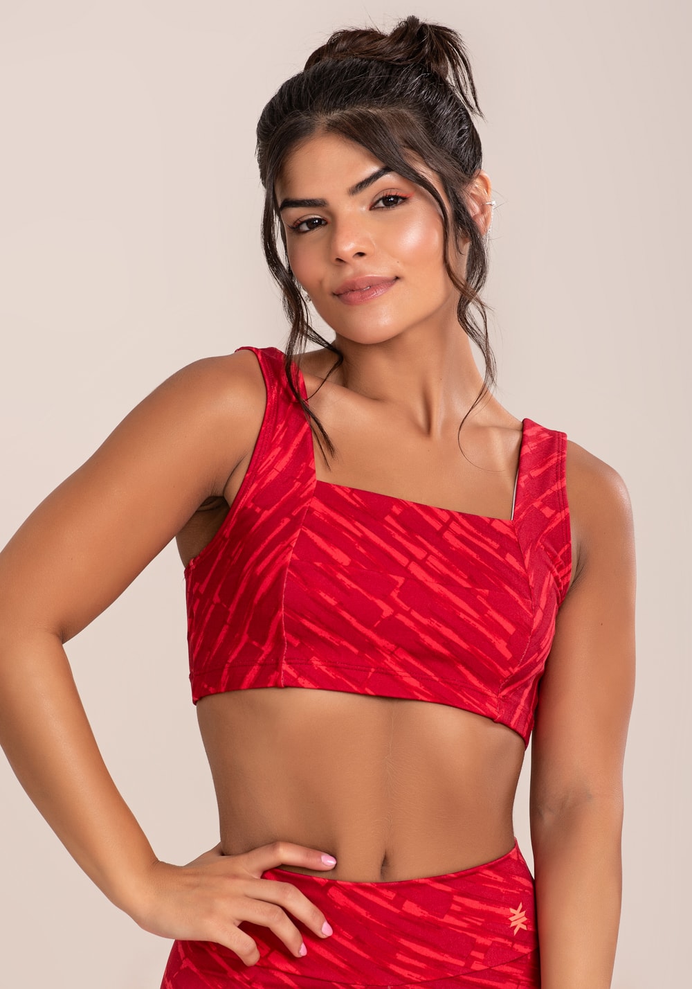 Top fitness feminino euphoria com decote reto estampa brush pink