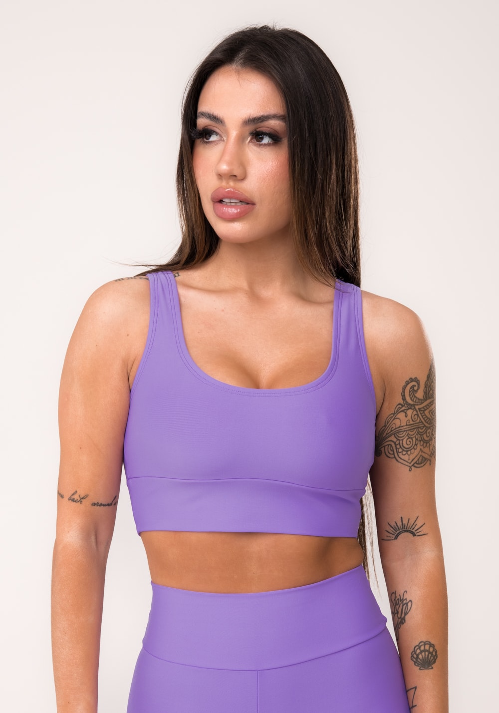Top fitness feminino lavanda com alça larga aura