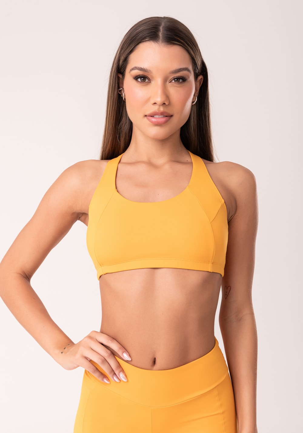Top fitness feminino nadador amarelo com recortes oasis