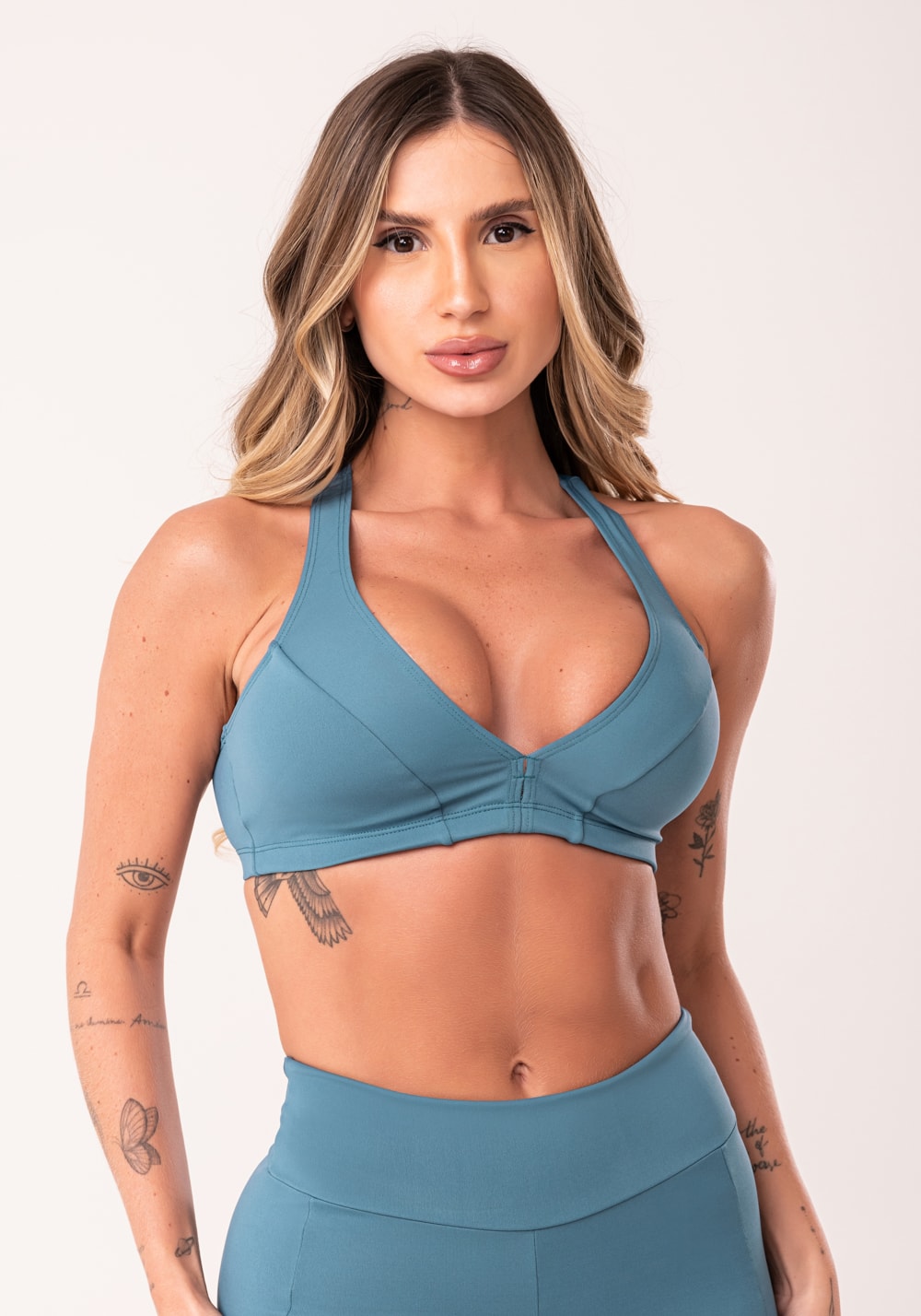 Top fitness feminino nadador azul oasis