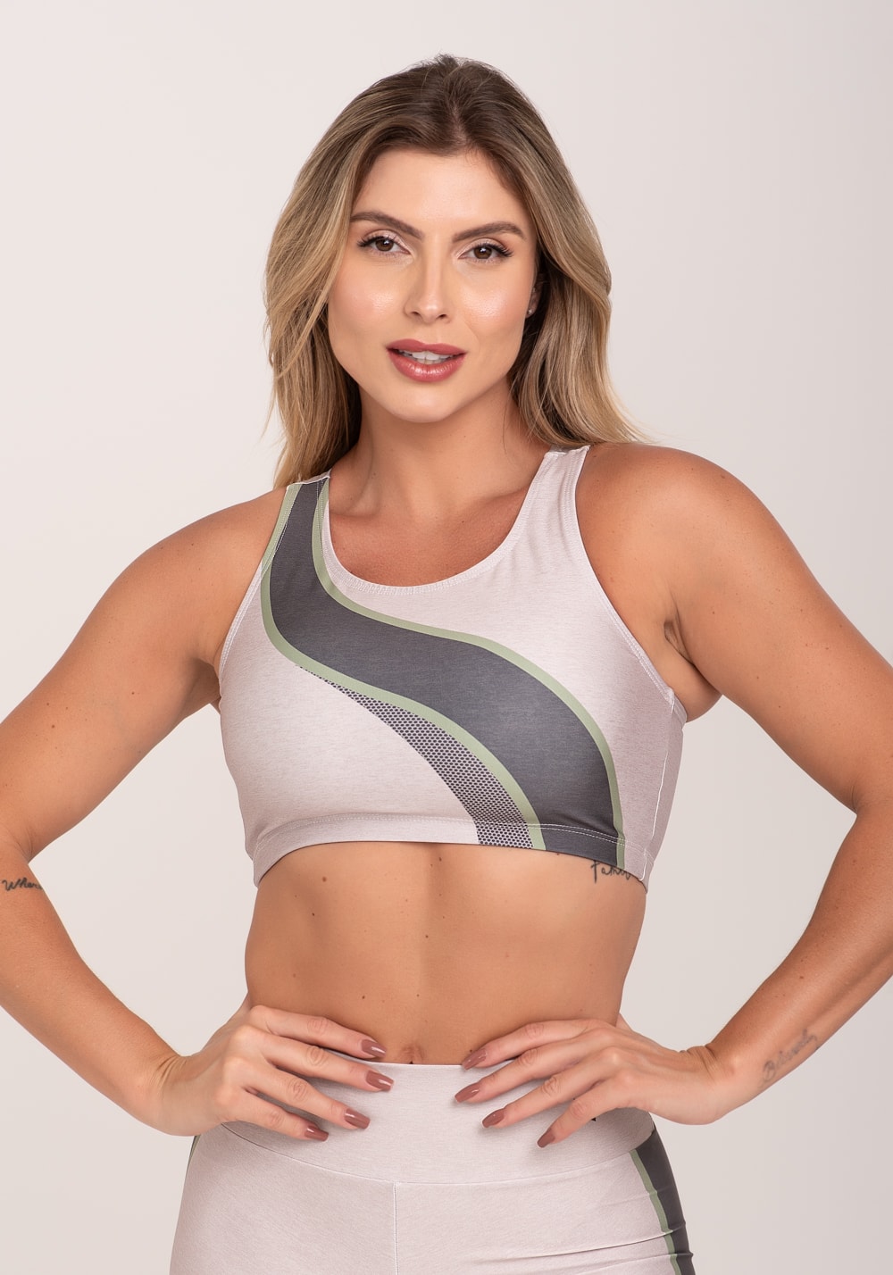 Top fitness feminino nadador estampado belive off white printed