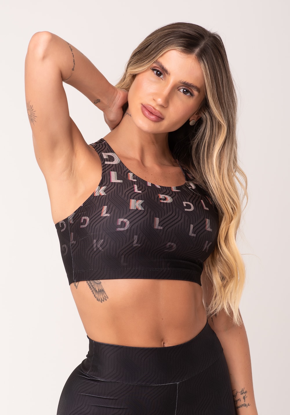 Top fitness feminino nadador estampado move marrom printed dlk